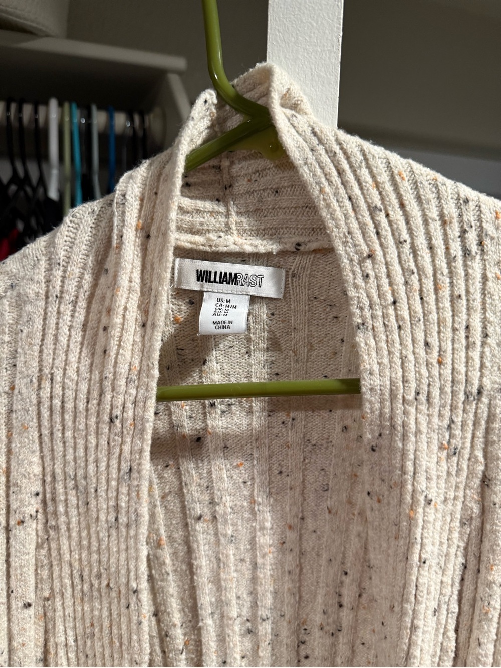 William Rast Cream Speckled Ribbed Open-Front Cardigan - Picture 2 of 3